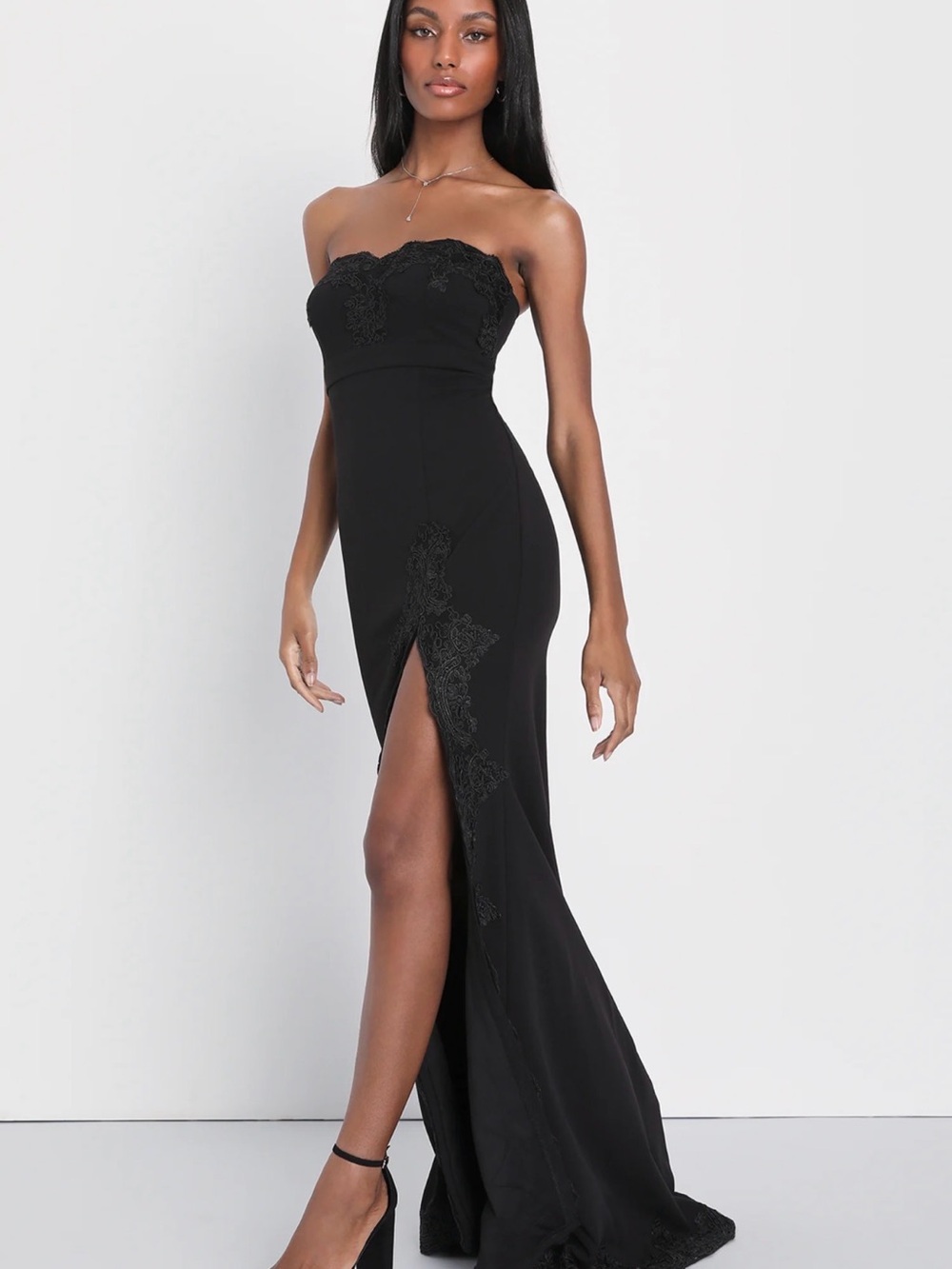 Lulu's Twyla Black Embroidered Strapless Evening Gown (SOLD OUT at Lulus) NWT